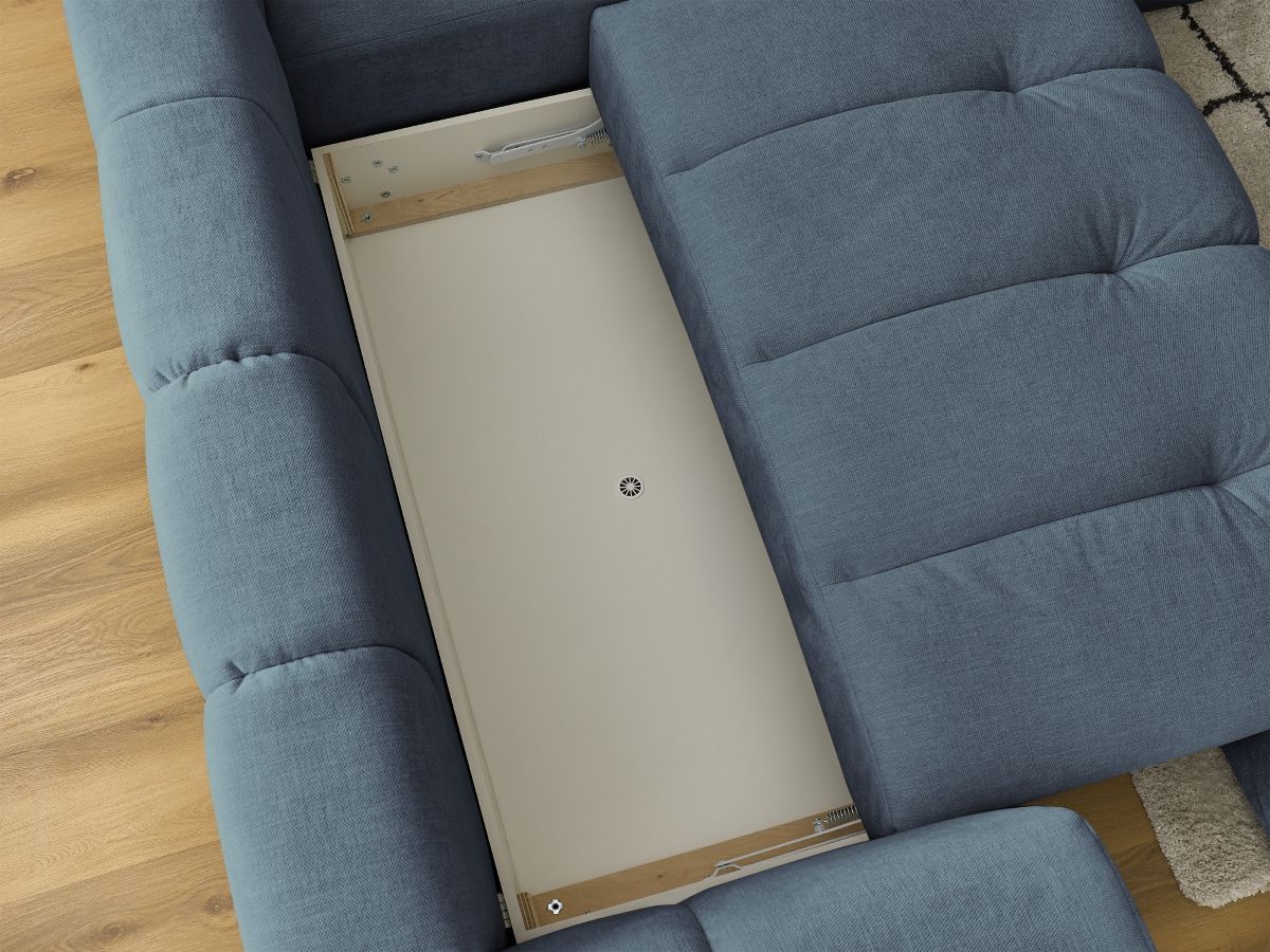 Canapé d'angle L convertible FUJI tissu lisse avec pouf