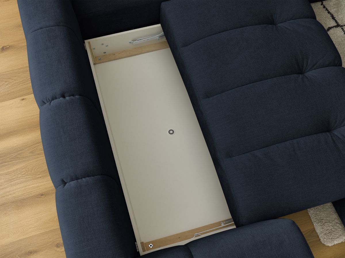 Canapé d'angle L convertible FUJI tissu lisse avec pouf