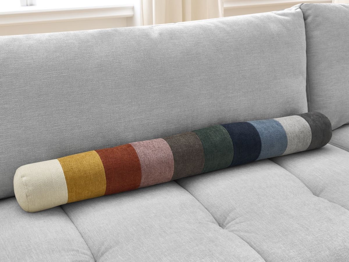 Canapé d'angle L convertible FUJI tissu lisse avec pouf