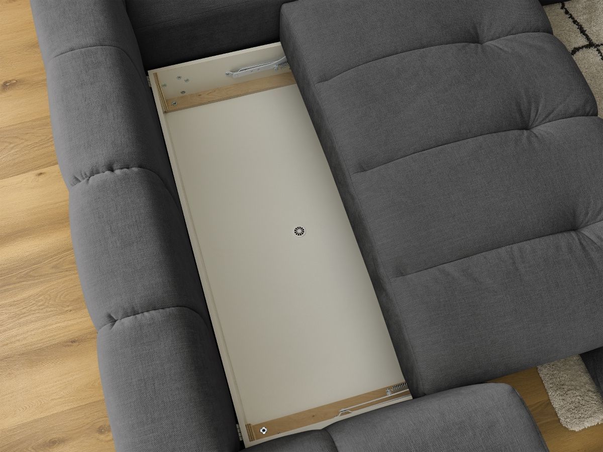 Canapé d'angle L convertible FUJI tissu lisse avec pouf