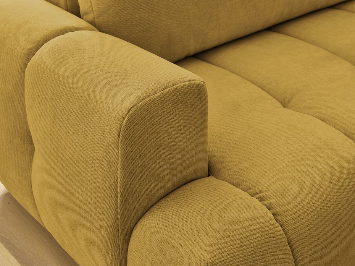 Canapé d'angle L convertible FUJI tissu lisse avec pouf