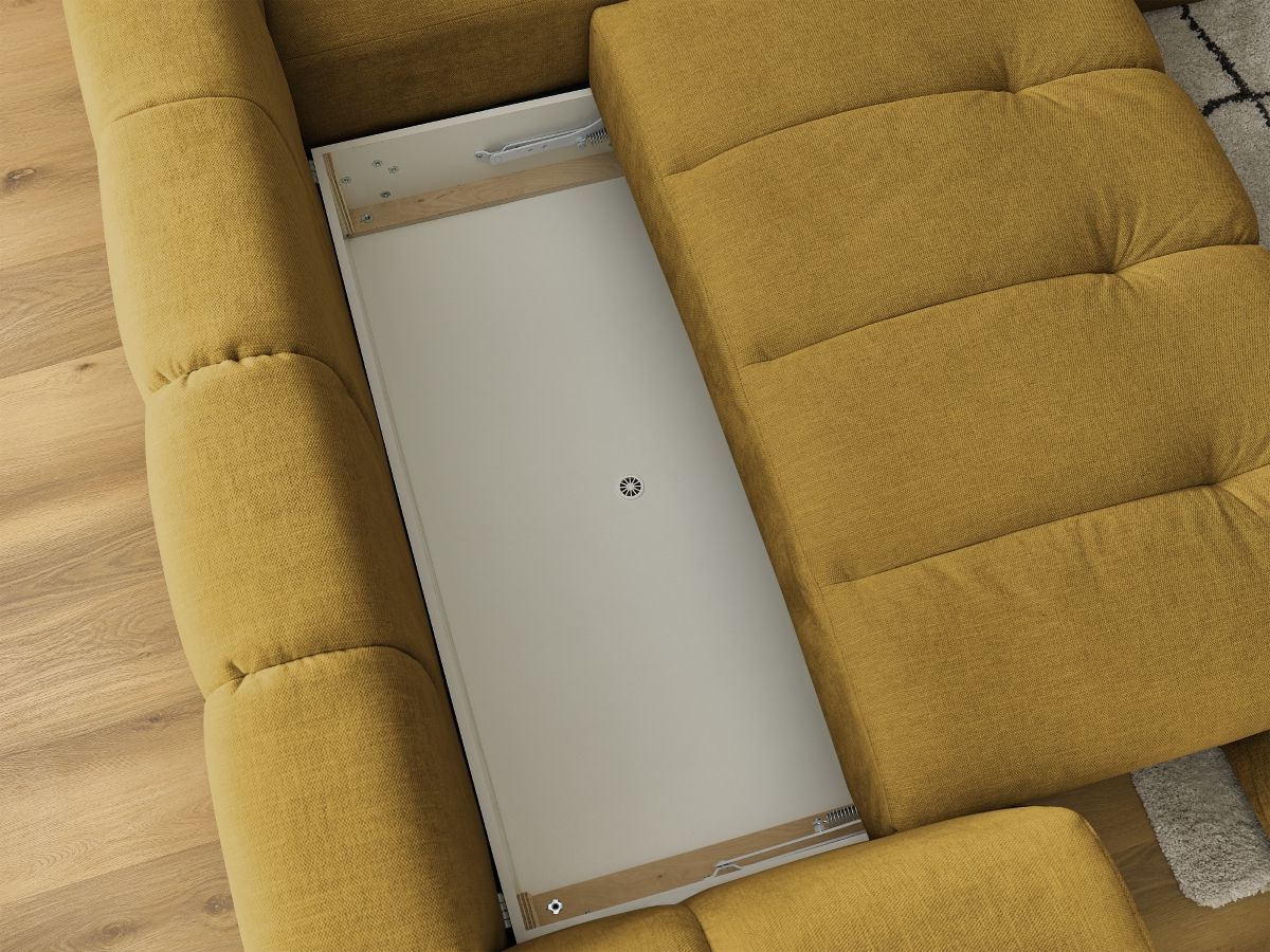 Canapé d'angle L convertible FUJI tissu lisse avec pouf