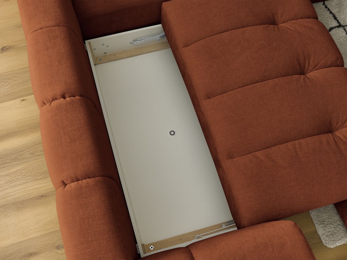Canapé d'angle L convertible FUJI tissu lisse avec pouf