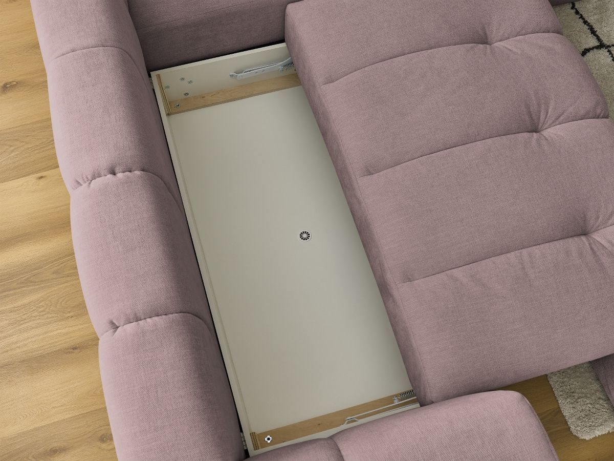 Canapé d'angle L convertible FUJI tissu lisse avec pouf