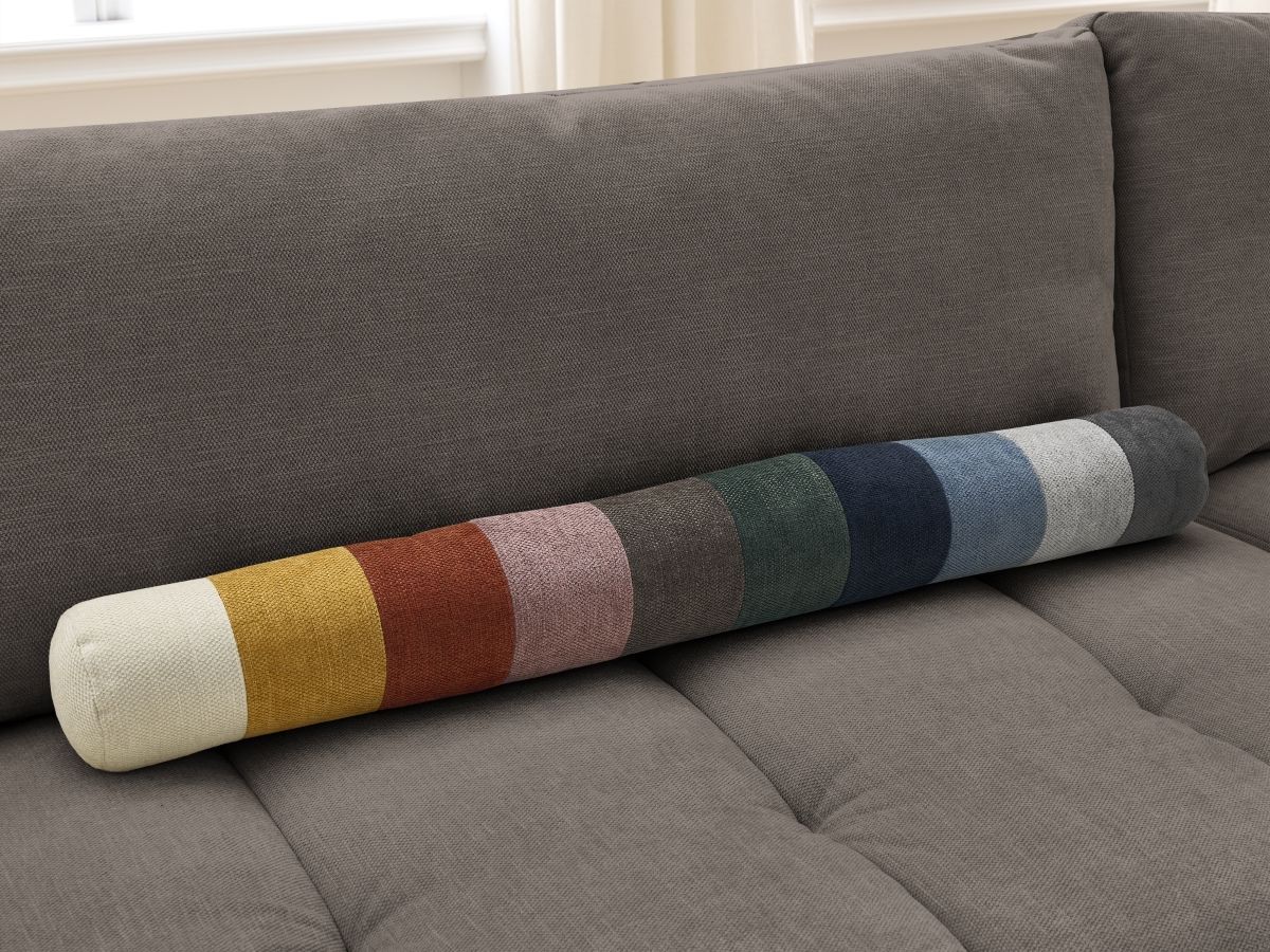 Canapé d'angle L convertible FUJI tissu lisse avec pouf