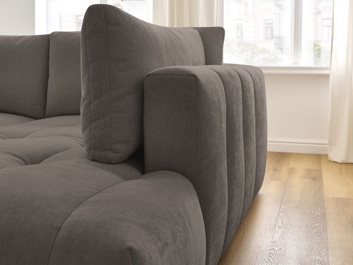Canapé d'angle L convertible FUJI tissu lisse avec pouf