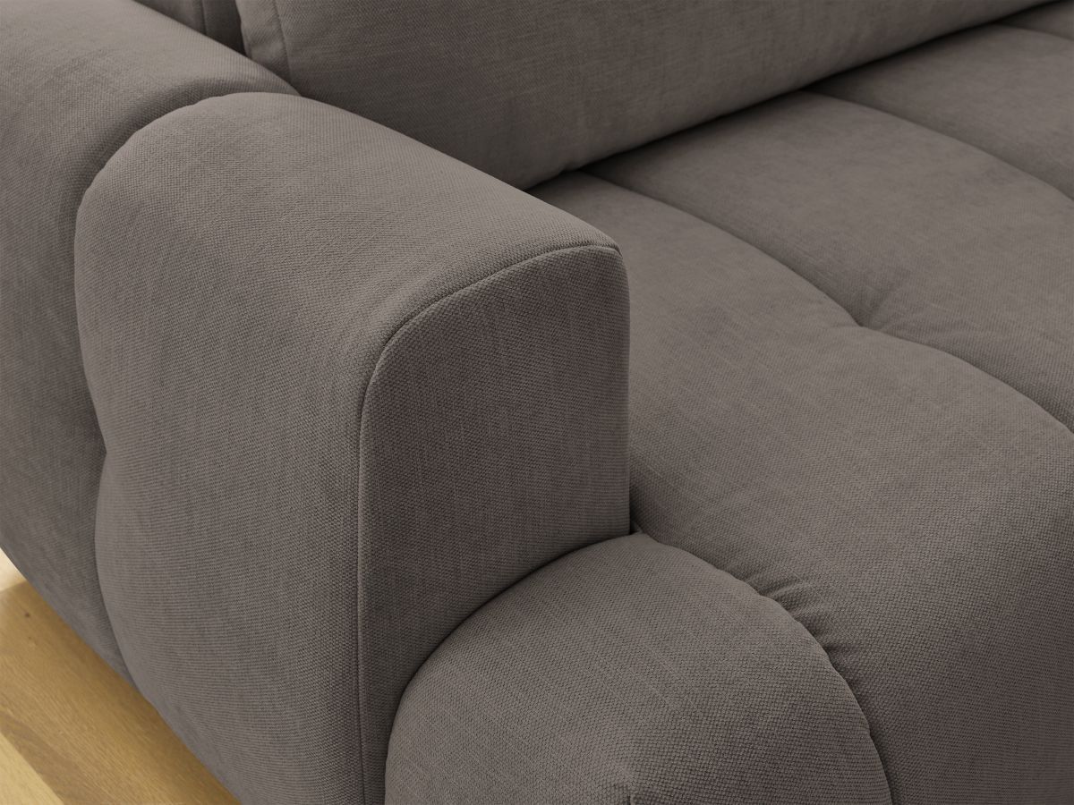 Canapé d'angle L convertible FUJI tissu lisse avec pouf