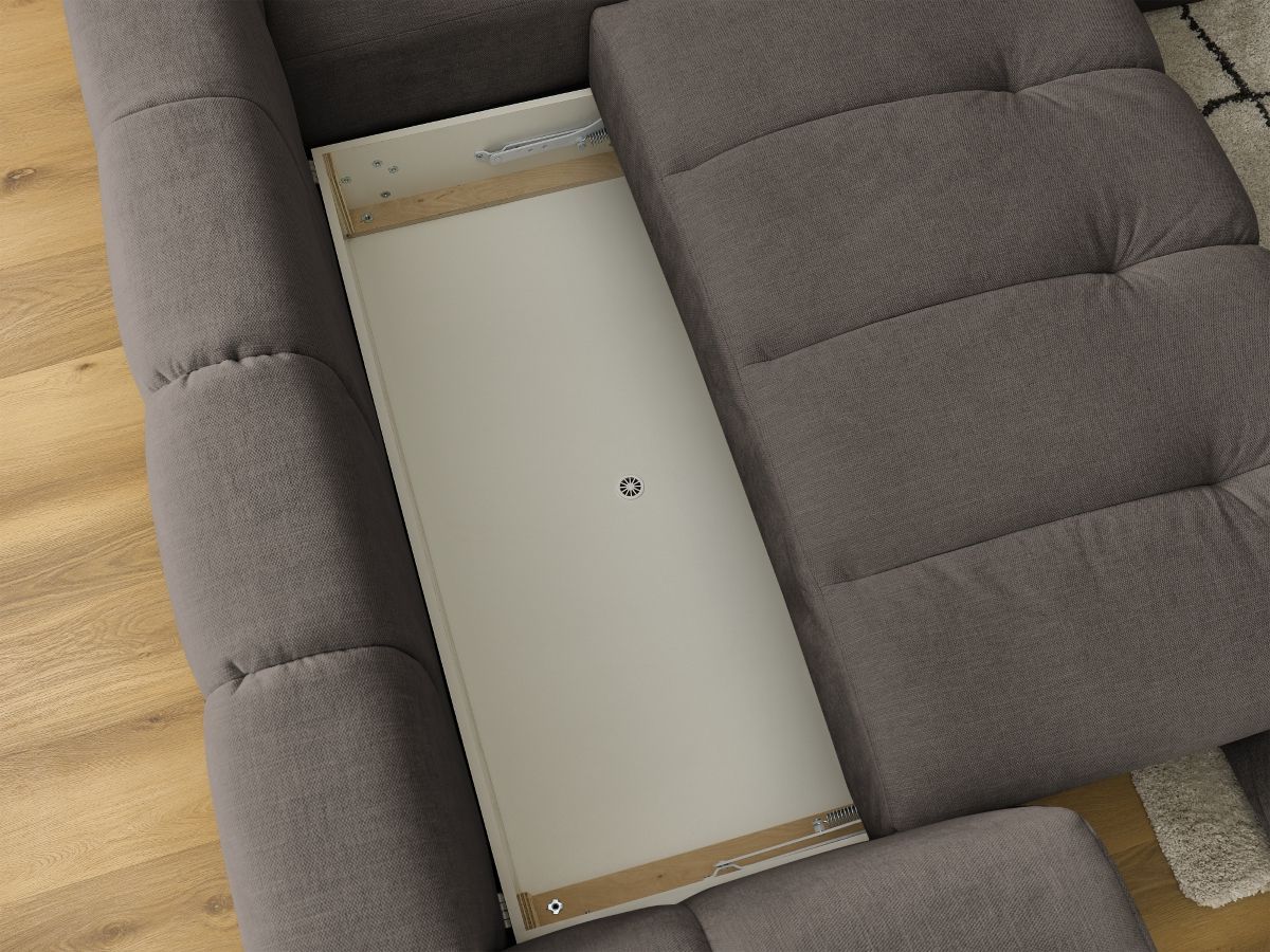 Canapé d'angle L convertible FUJI tissu lisse avec pouf