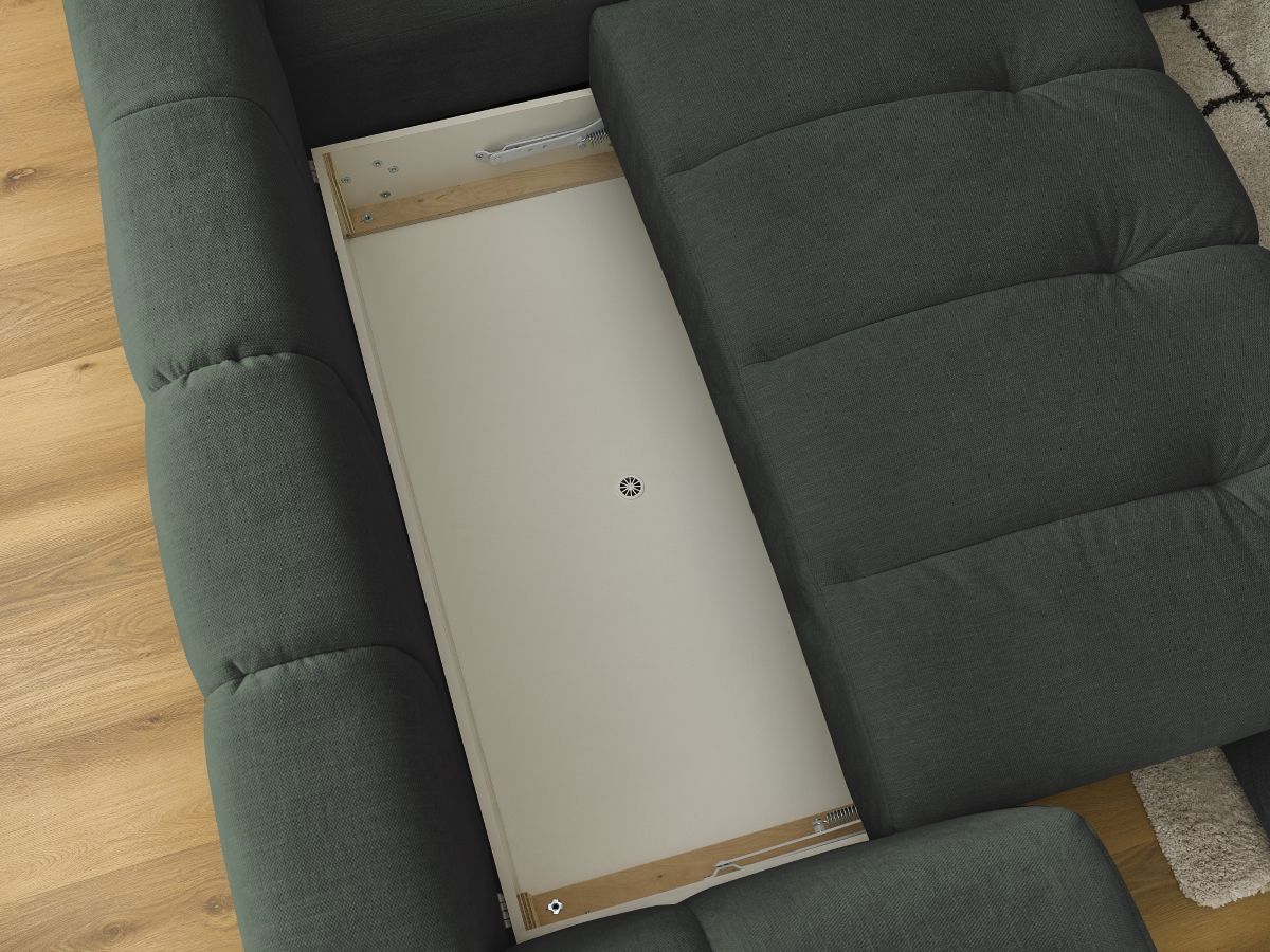 Canapé d'angle L convertible FUJI tissu lisse avec pouf