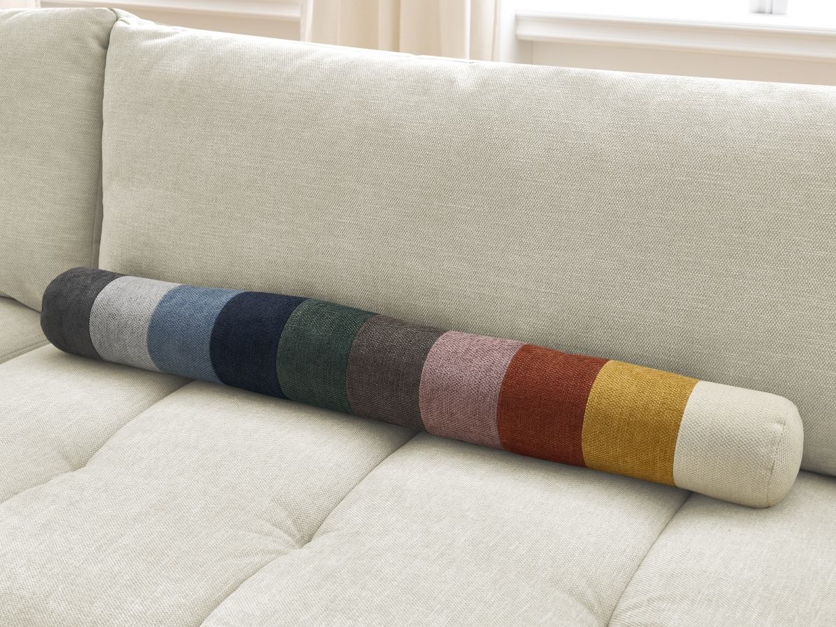 Canapé d'angle L convertible FUJI tissu lisse avec pouf