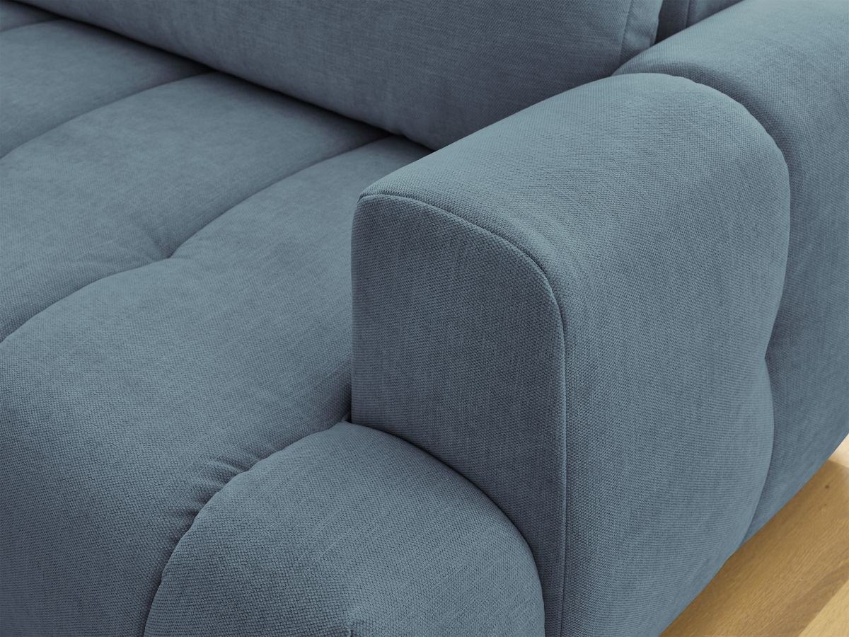 Canapé d'angle L convertible FUJI tissu lisse avec pouf