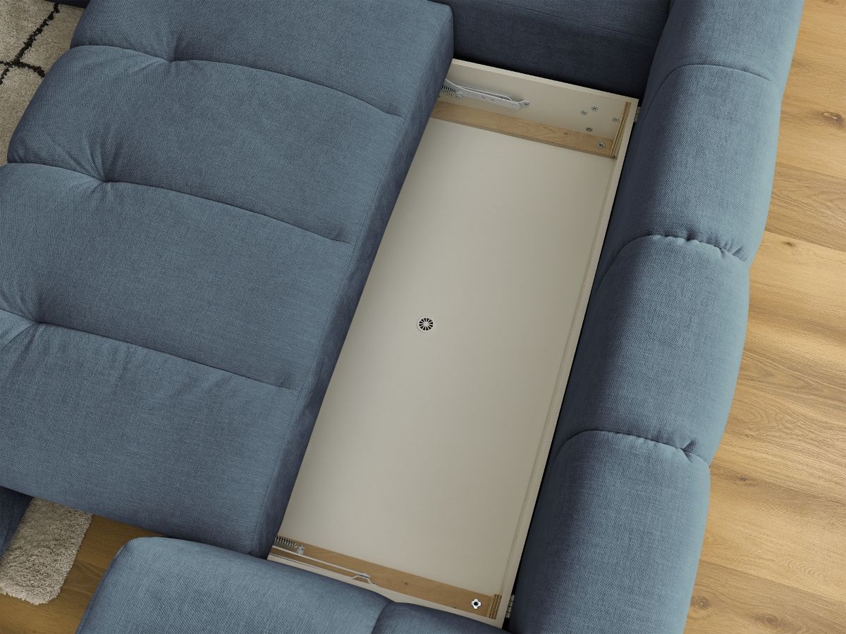 Canapé d'angle L convertible FUJI tissu lisse avec pouf