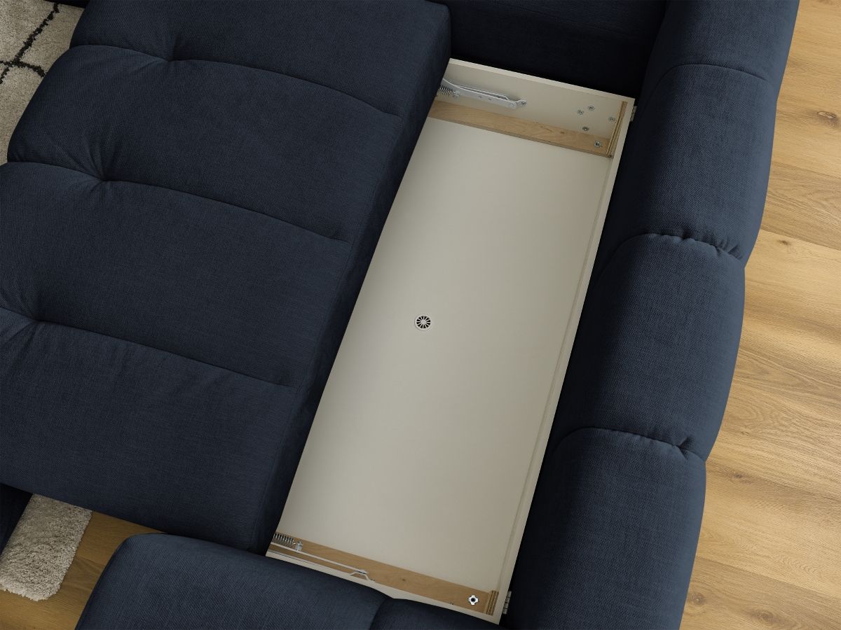 Canapé d'angle L convertible FUJI tissu lisse avec pouf