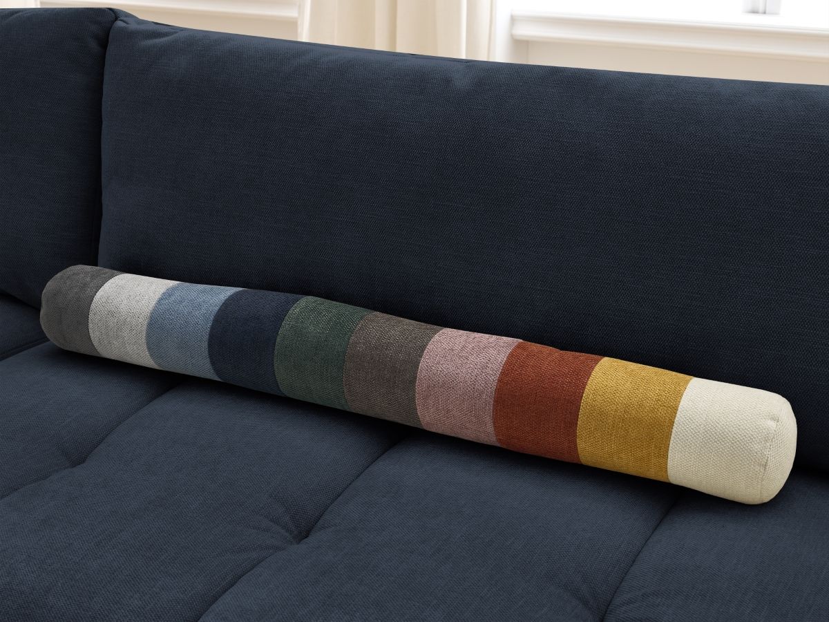Canapé d'angle L convertible FUJI tissu lisse avec pouf