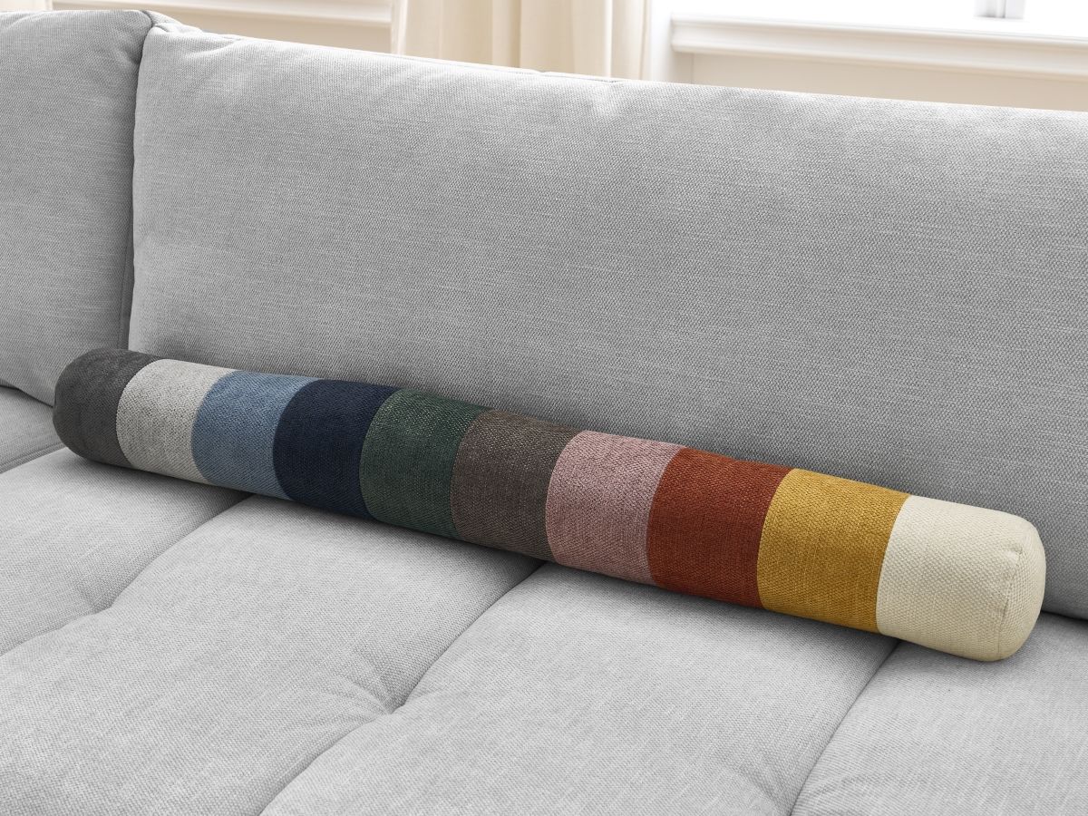 Canapé d'angle L convertible FUJI tissu lisse avec pouf
