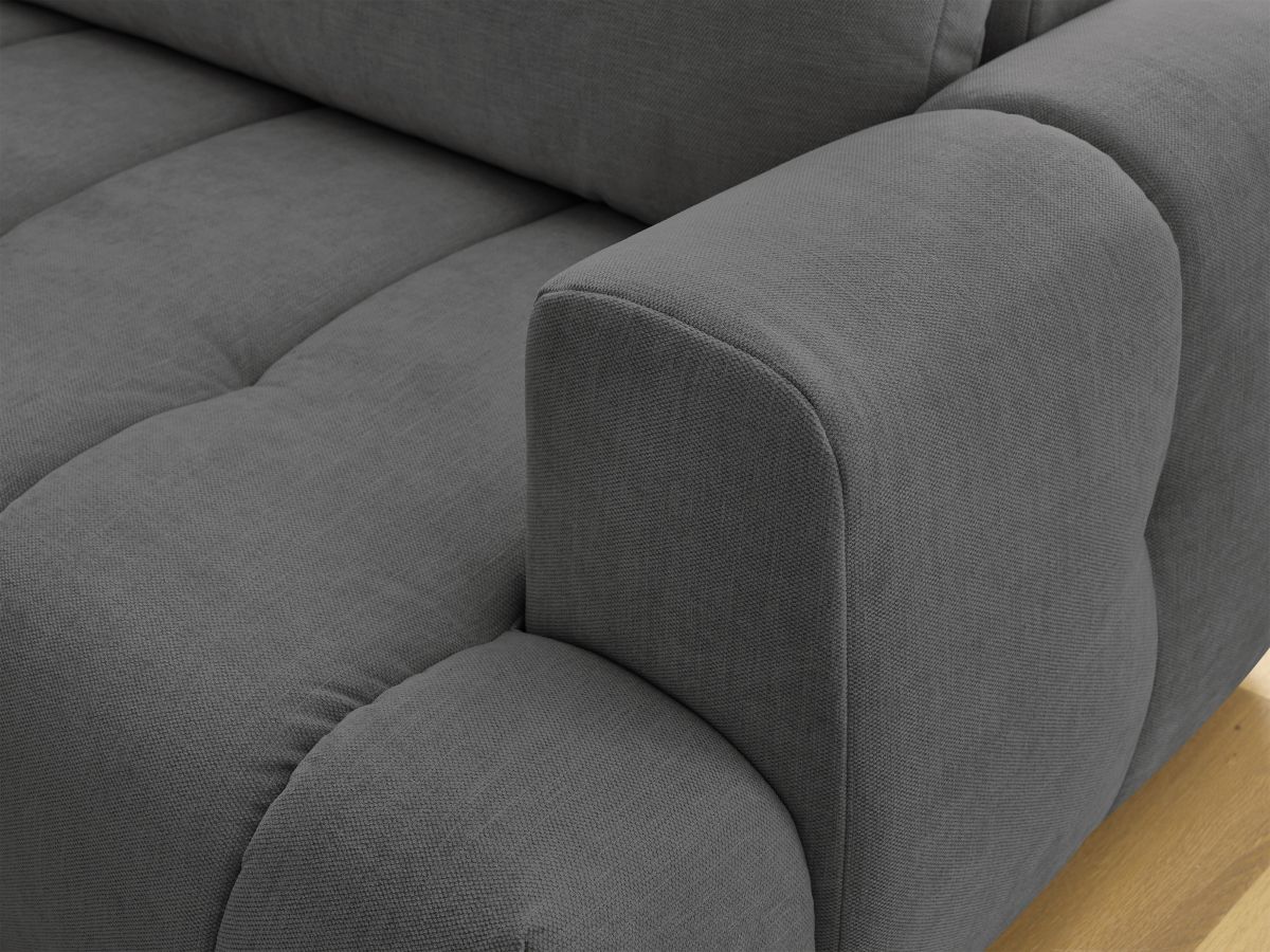 Canapé d'angle L convertible FUJI tissu lisse avec pouf