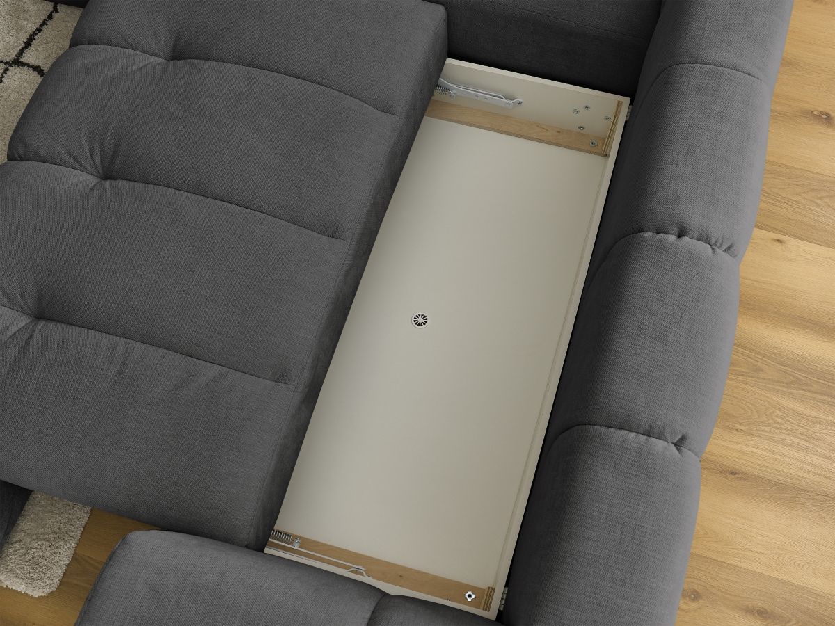 Canapé d'angle L convertible FUJI tissu lisse avec pouf