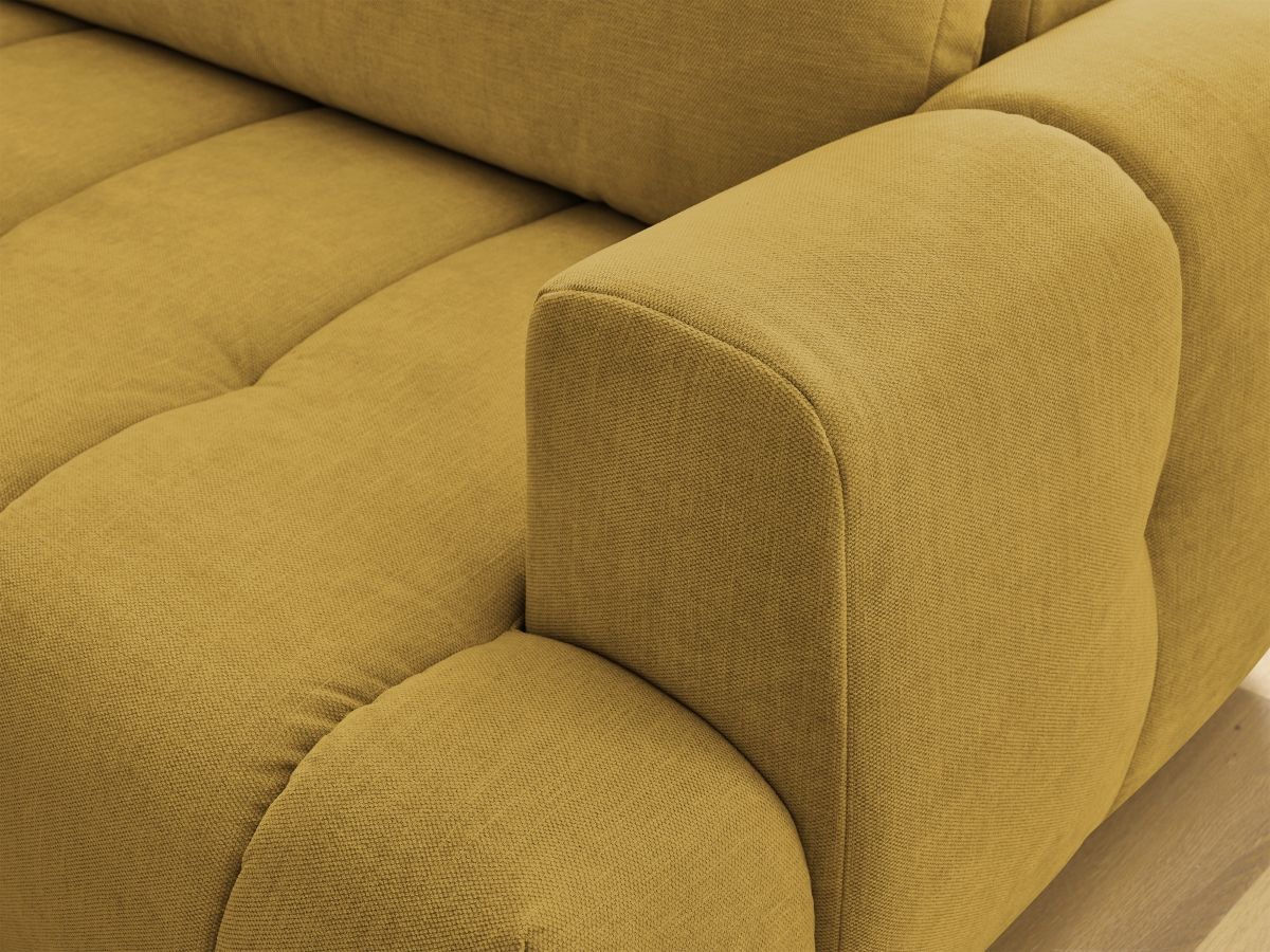 Canapé d'angle L convertible FUJI tissu lisse avec pouf