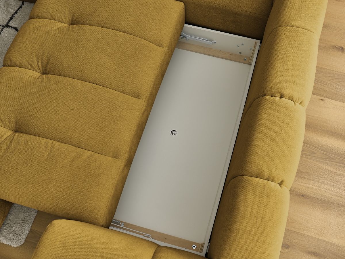 Canapé d'angle L convertible FUJI tissu lisse avec pouf
