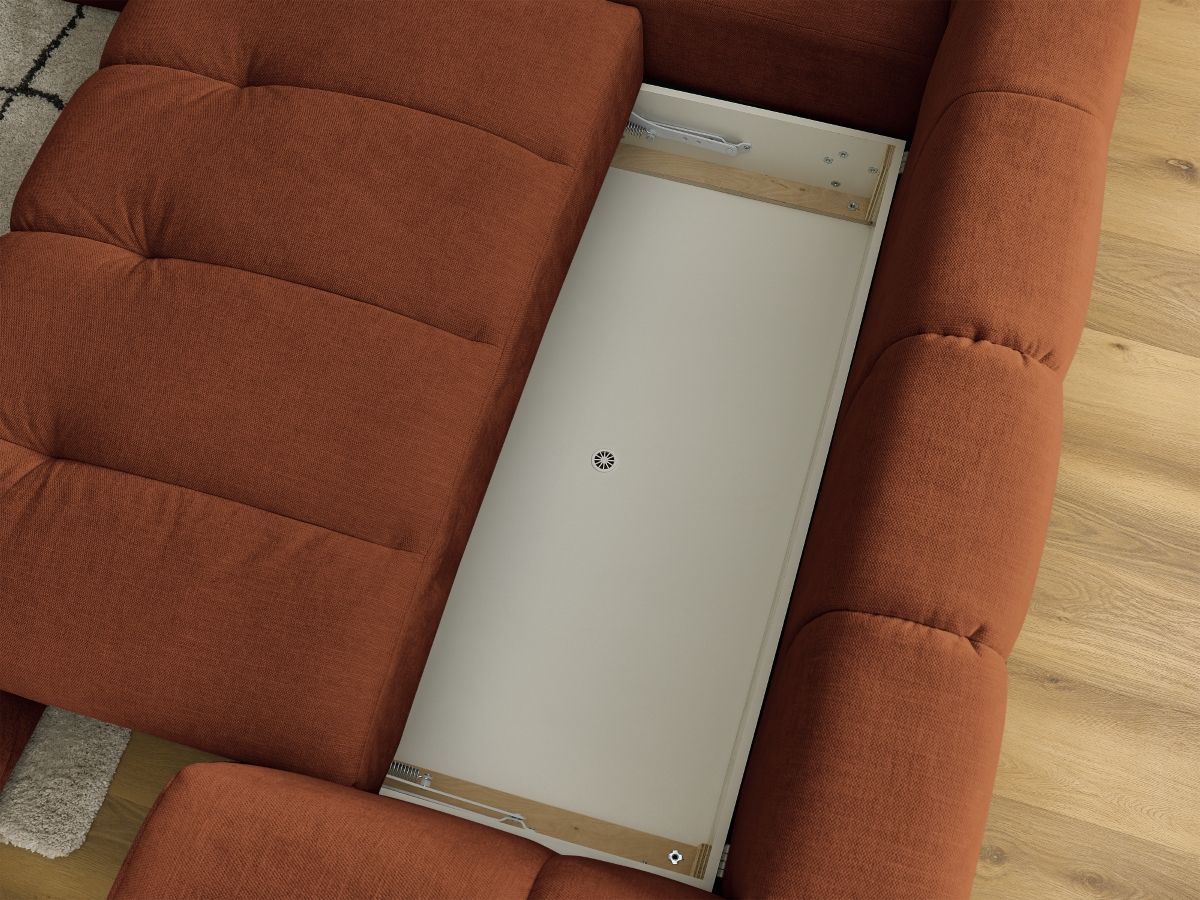 Canapé d'angle L convertible FUJI tissu lisse avec pouf