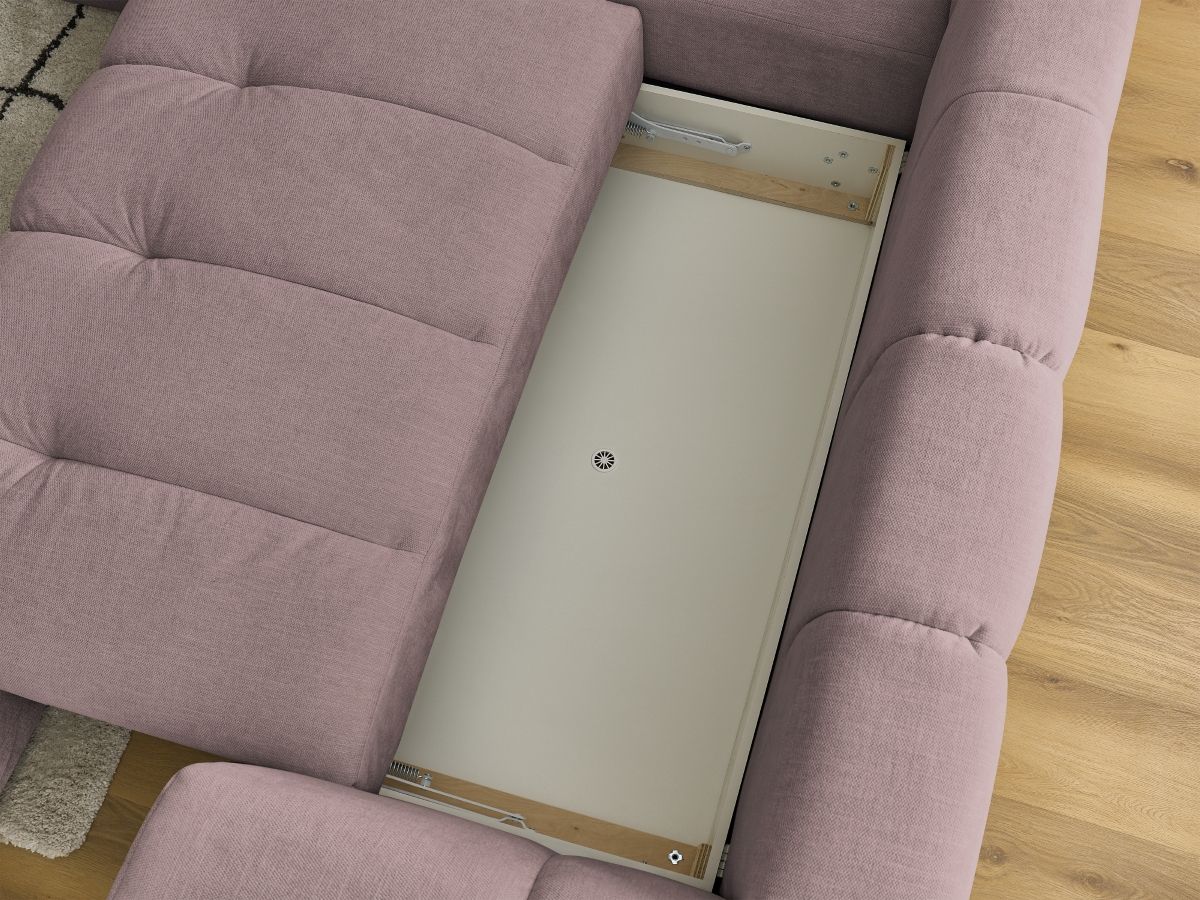Canapé d'angle L convertible FUJI tissu lisse avec pouf