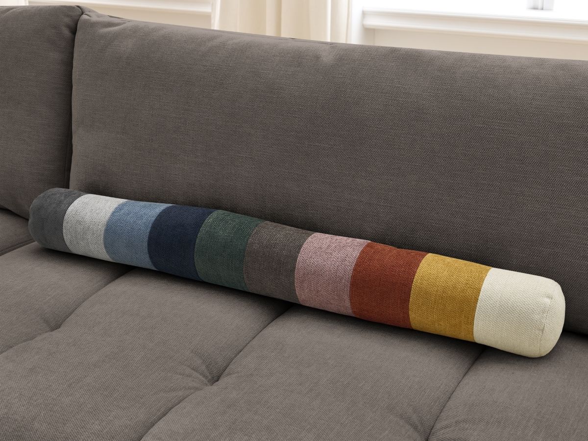 Canapé d'angle L convertible FUJI tissu lisse avec pouf