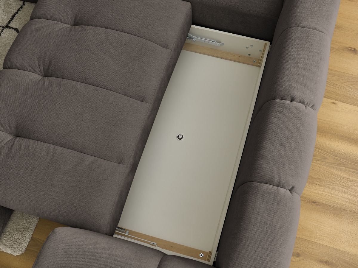 Canapé d'angle L convertible FUJI tissu lisse avec pouf