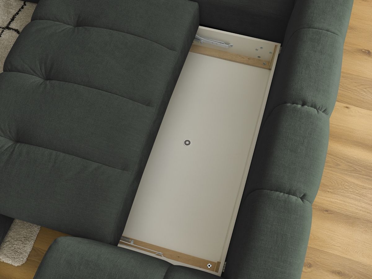 Canapé d'angle L convertible FUJI tissu lisse avec pouf