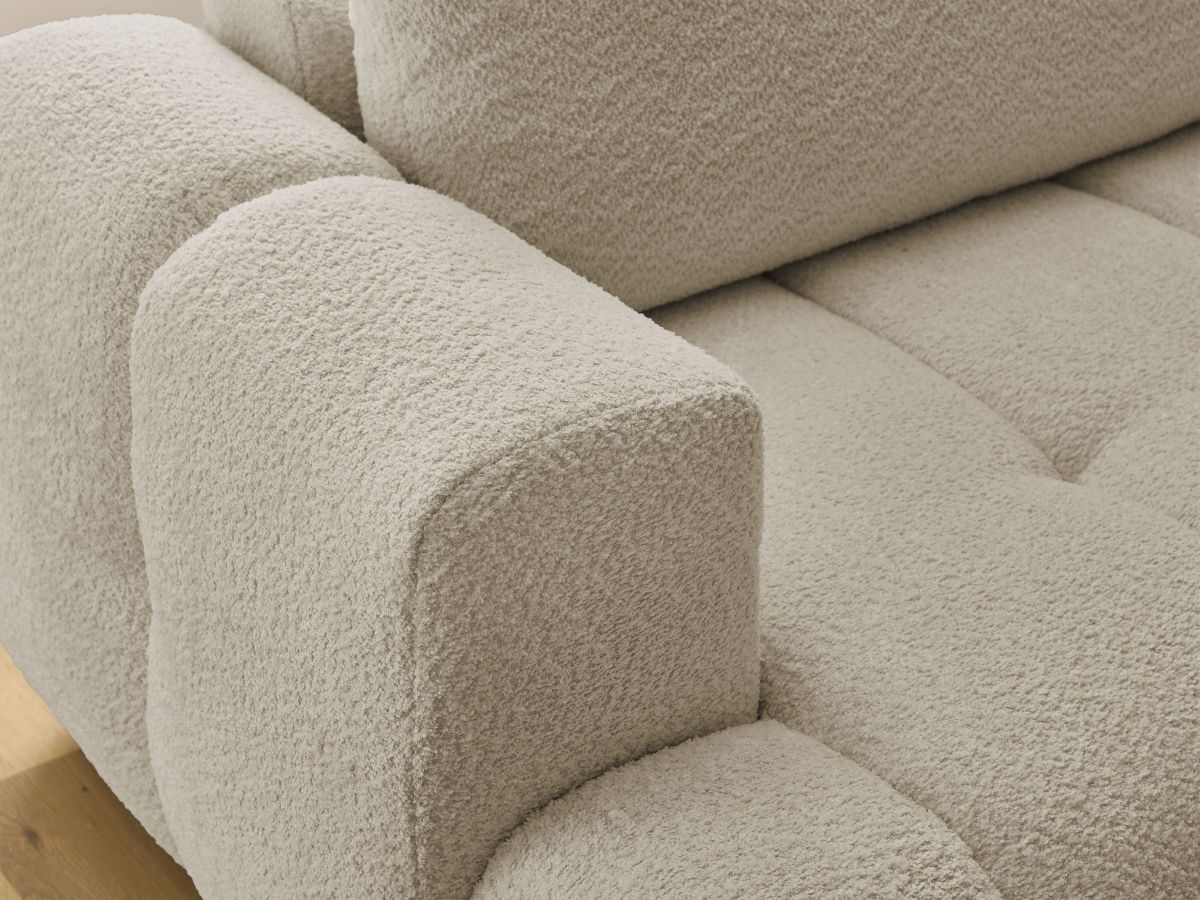 Canapé d'angle L convertible FUJI tissu bouclette avec pouf