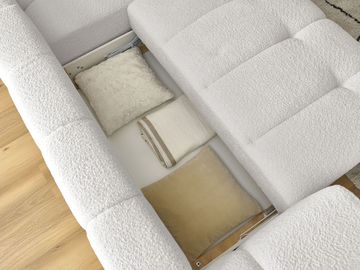 Canapé d'angle fixe EVEREST tissu chiné - Orange - Angle droit - 10 coussins