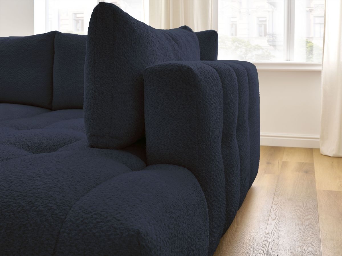 Canapé d'angle L convertible FUJI tissu bouclette avec pouf