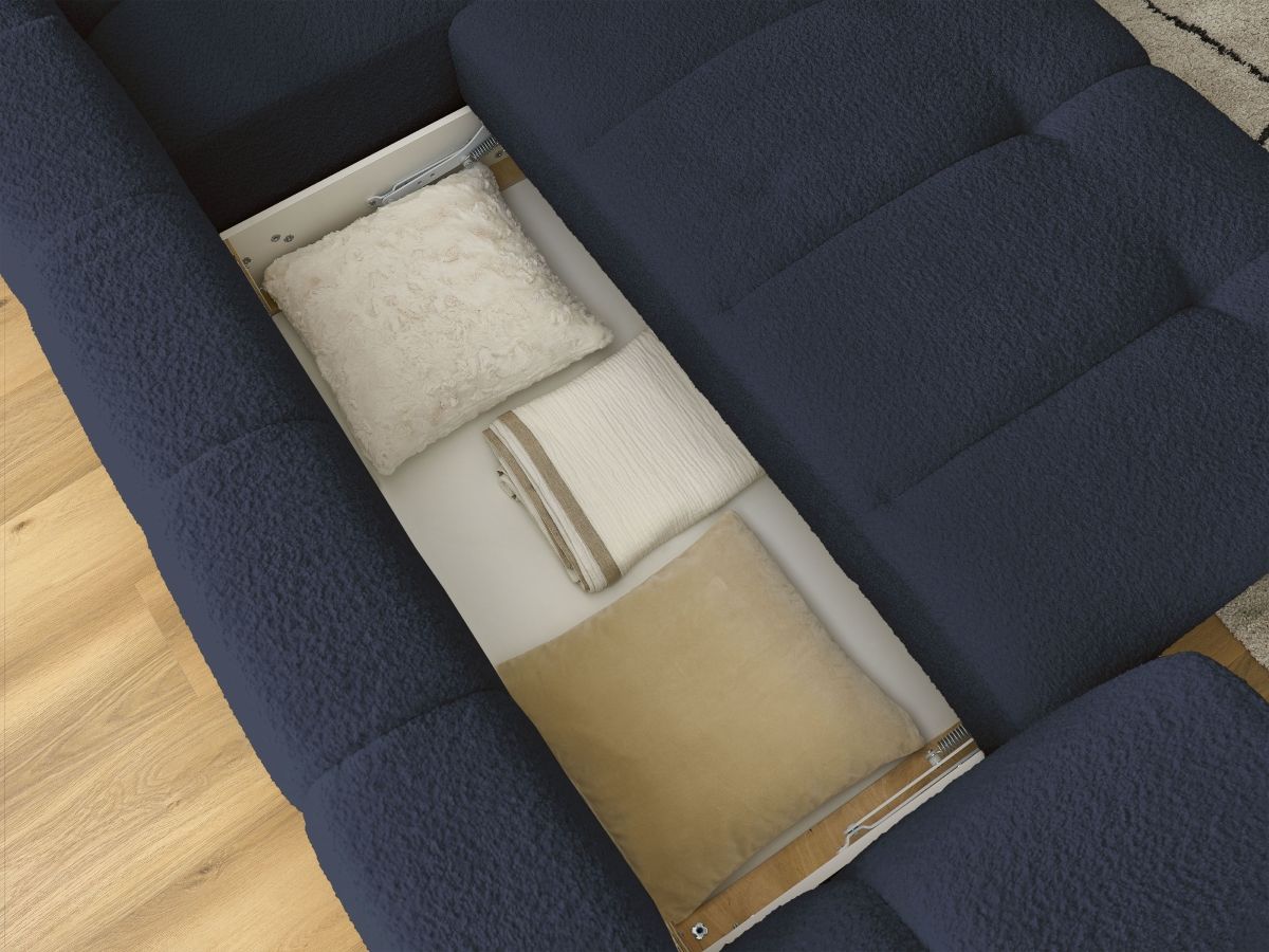 Canapé d'angle L convertible FUJI tissu bouclette avec pouf