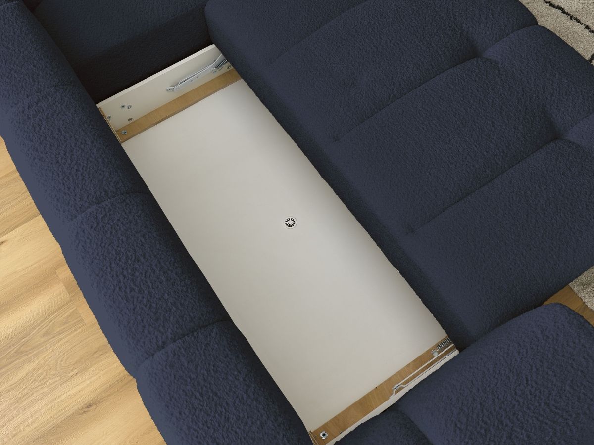 Canapé d'angle L convertible FUJI tissu bouclette avec pouf
