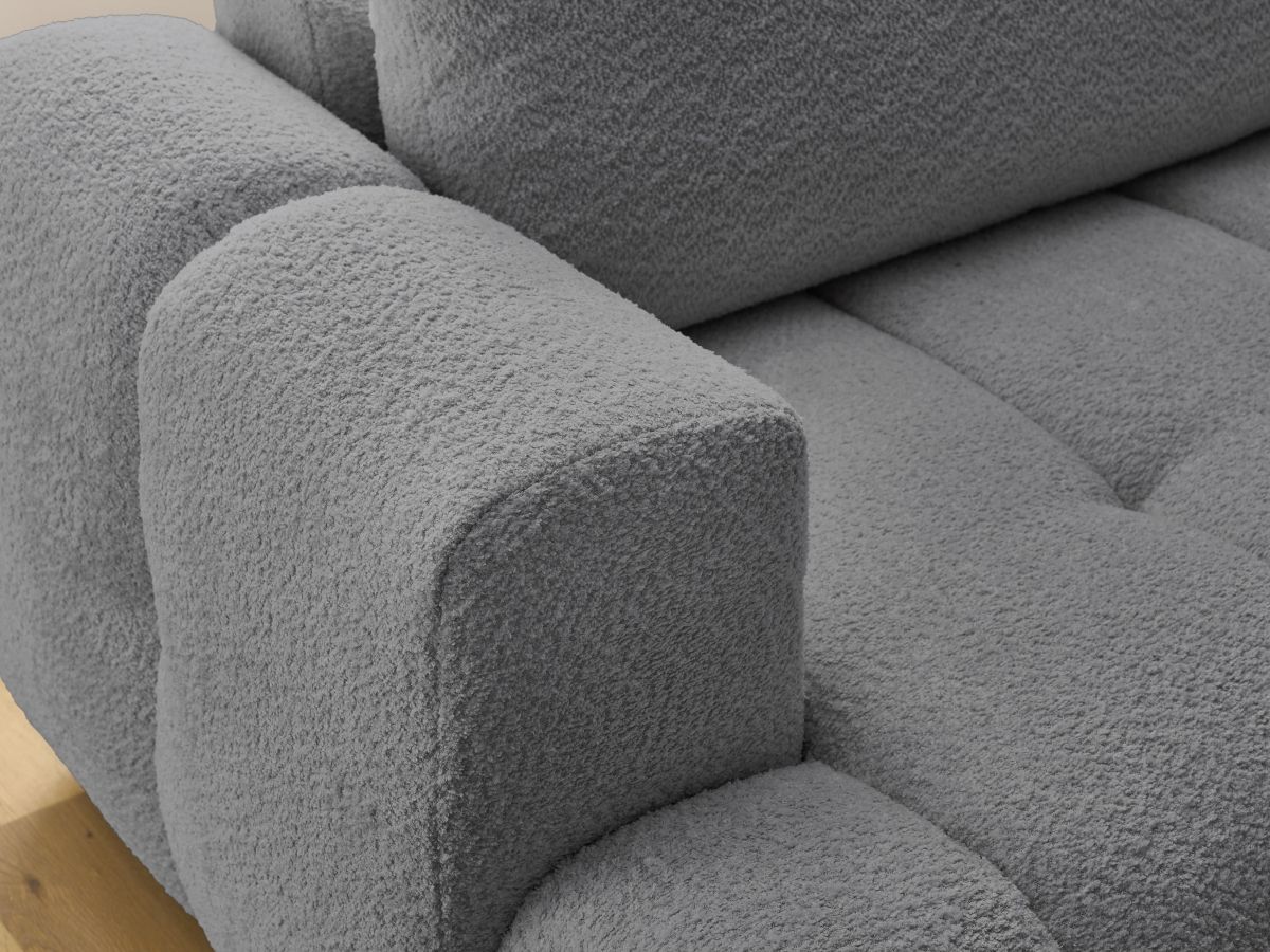 Canapé d'angle L convertible FUJI tissu bouclette avec pouf