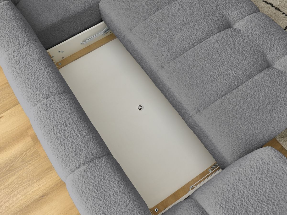 Canapé d'angle L convertible FUJI tissu bouclette avec pouf