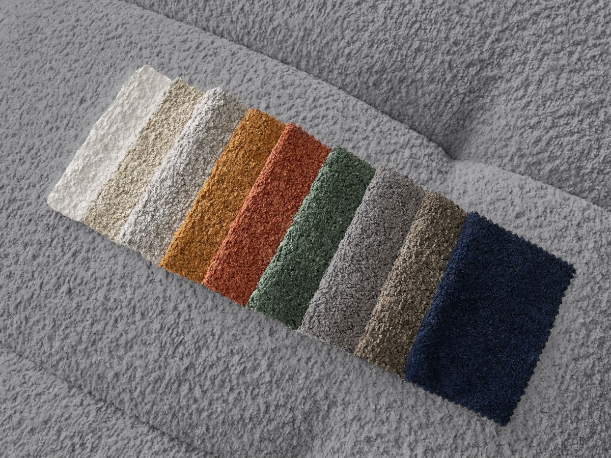 Canapé d'angle L convertible FUJI tissu bouclette avec pouf