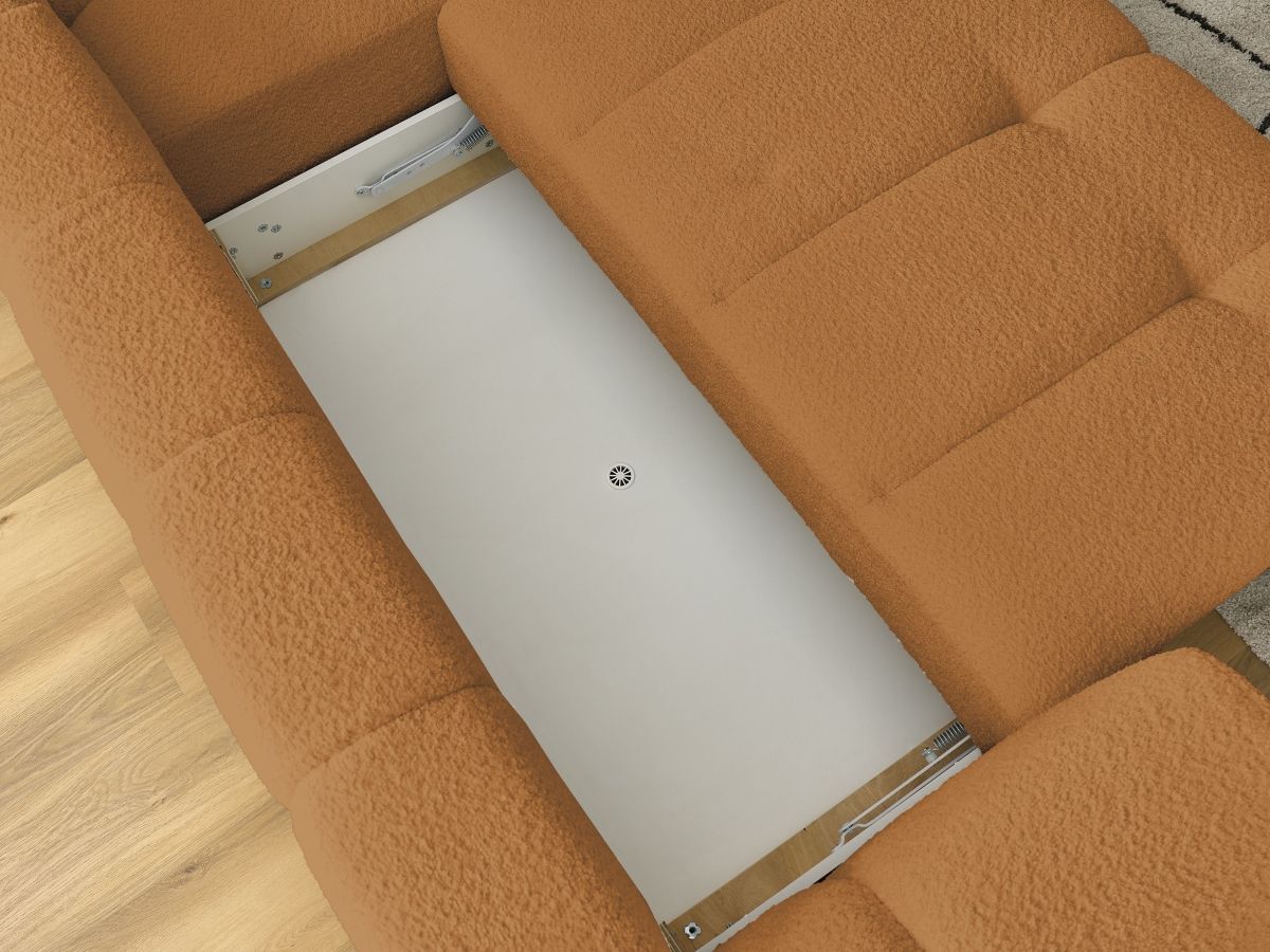 Canapé d'angle L convertible FUJI tissu bouclette avec pouf