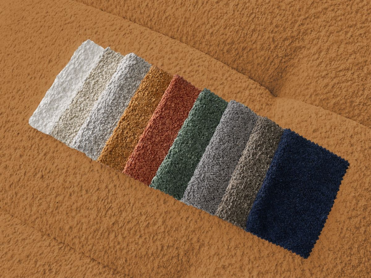 Canapé d'angle L convertible FUJI tissu bouclette avec pouf