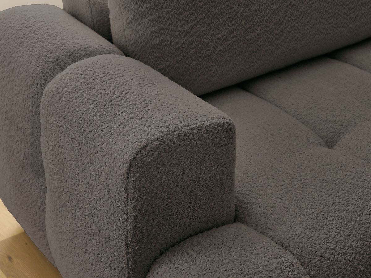 Canapé d'angle L convertible FUJI tissu bouclette avec pouf