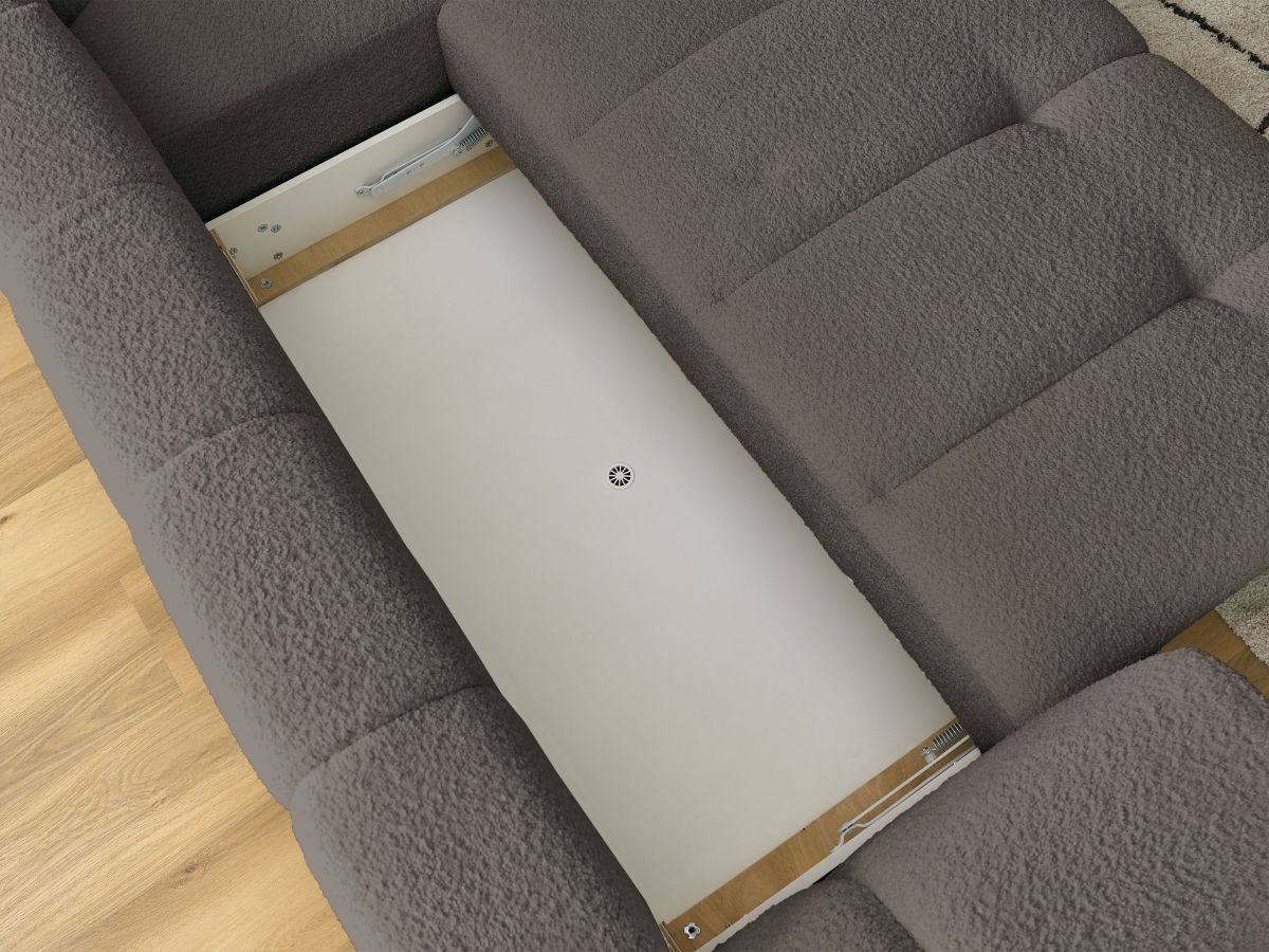 Canapé d'angle L convertible FUJI tissu bouclette avec pouf
