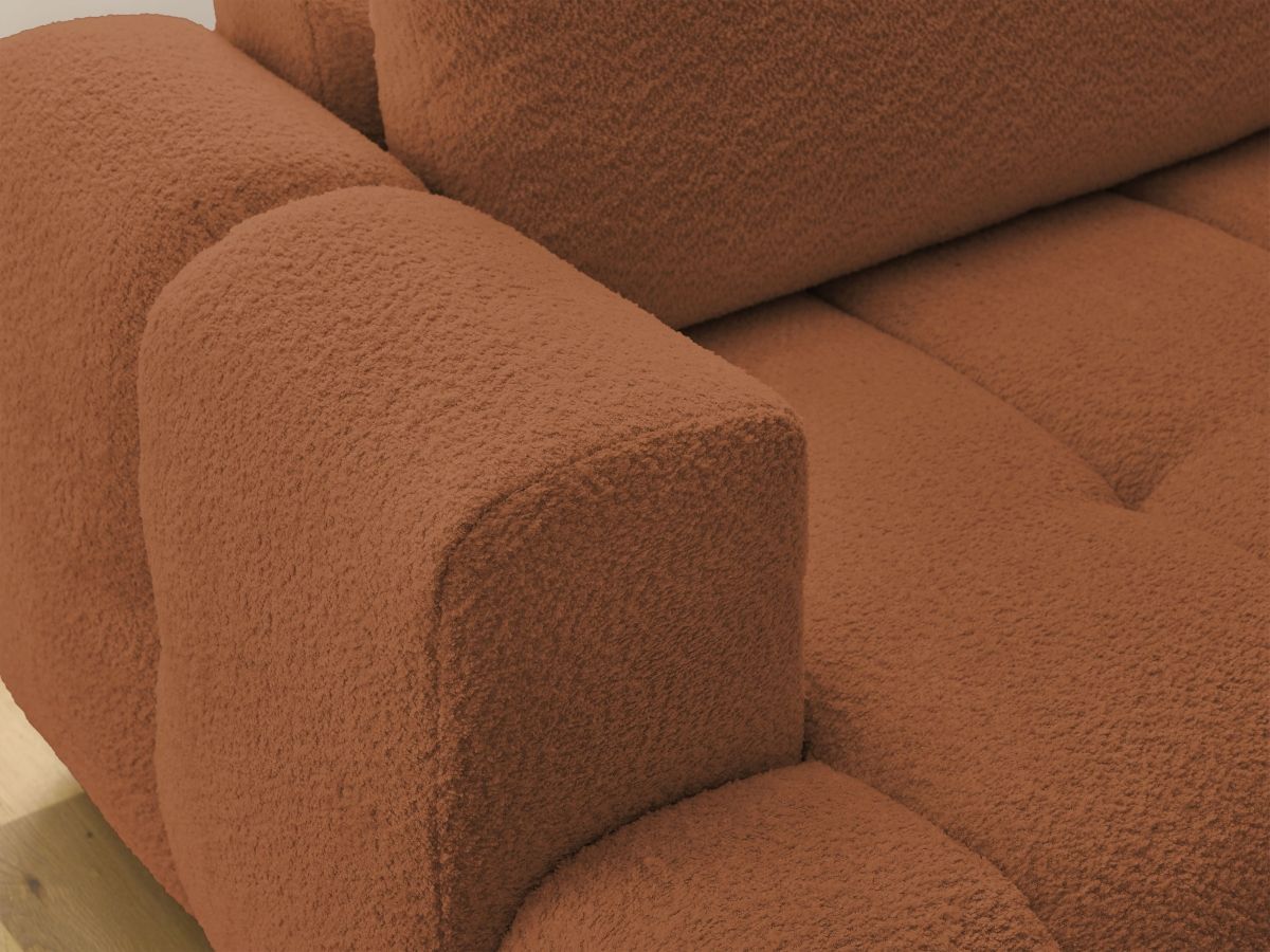 Canapé d'angle L convertible FUJI tissu bouclette avec pouf