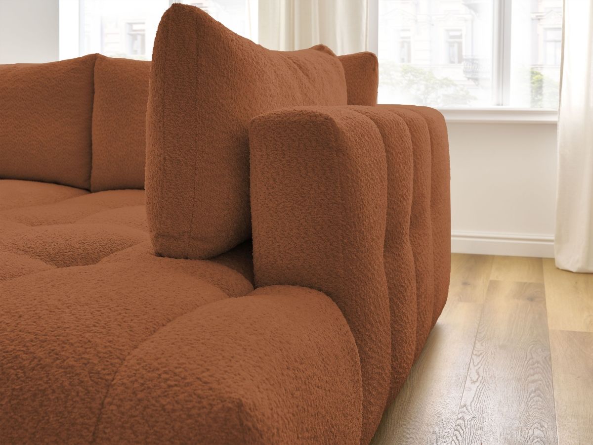 Canapé d'angle L convertible FUJI tissu bouclette avec pouf