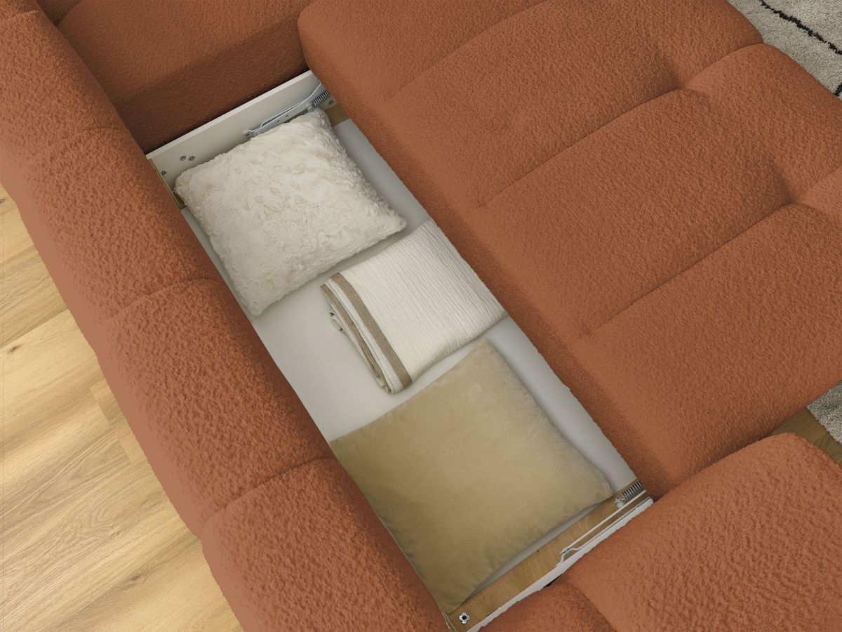 Canapé d'angle L convertible FUJI tissu bouclette avec pouf