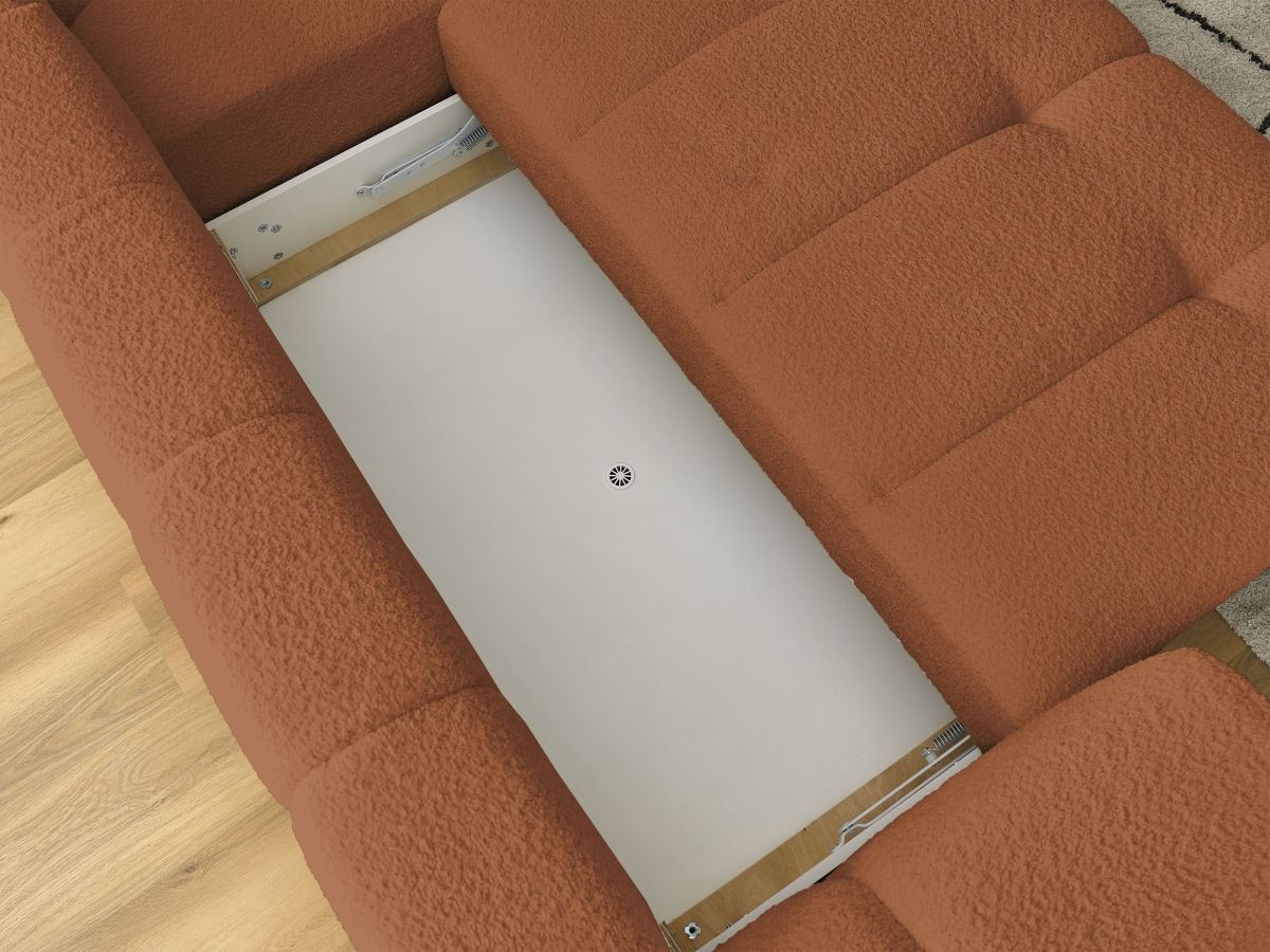 Canapé d'angle L convertible FUJI tissu bouclette avec pouf