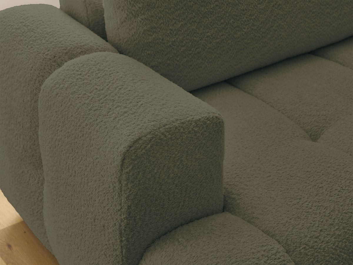 Canapé d'angle L convertible FUJI tissu bouclette avec pouf