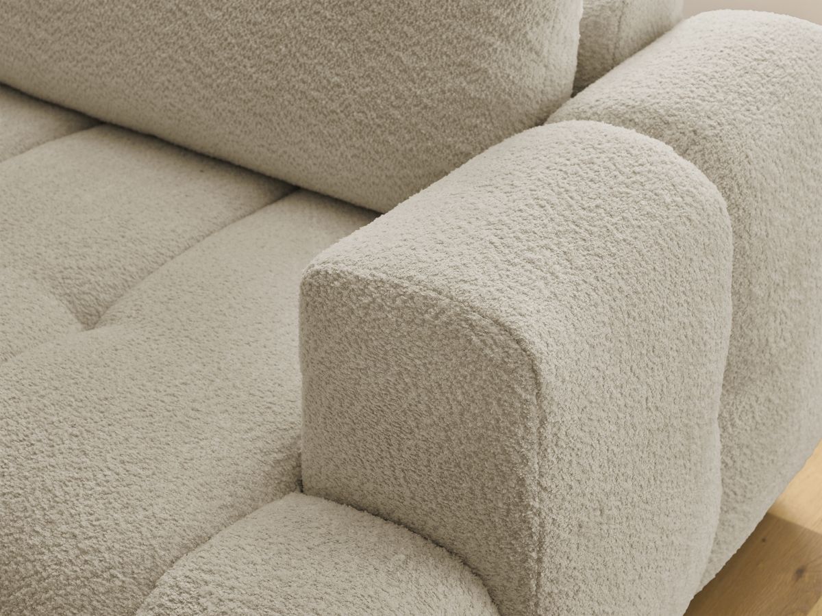 Canapé d'angle L convertible FUJI tissu bouclette avec pouf