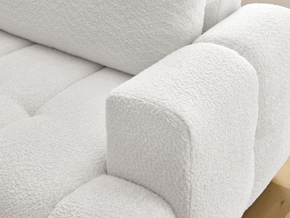 Canapé d'angle L convertible FUJI tissu bouclette avec pouf