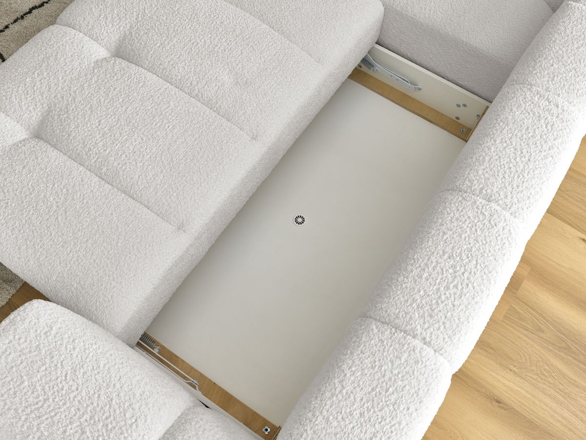 Canapé d'angle L convertible FUJI tissu bouclette avec pouf