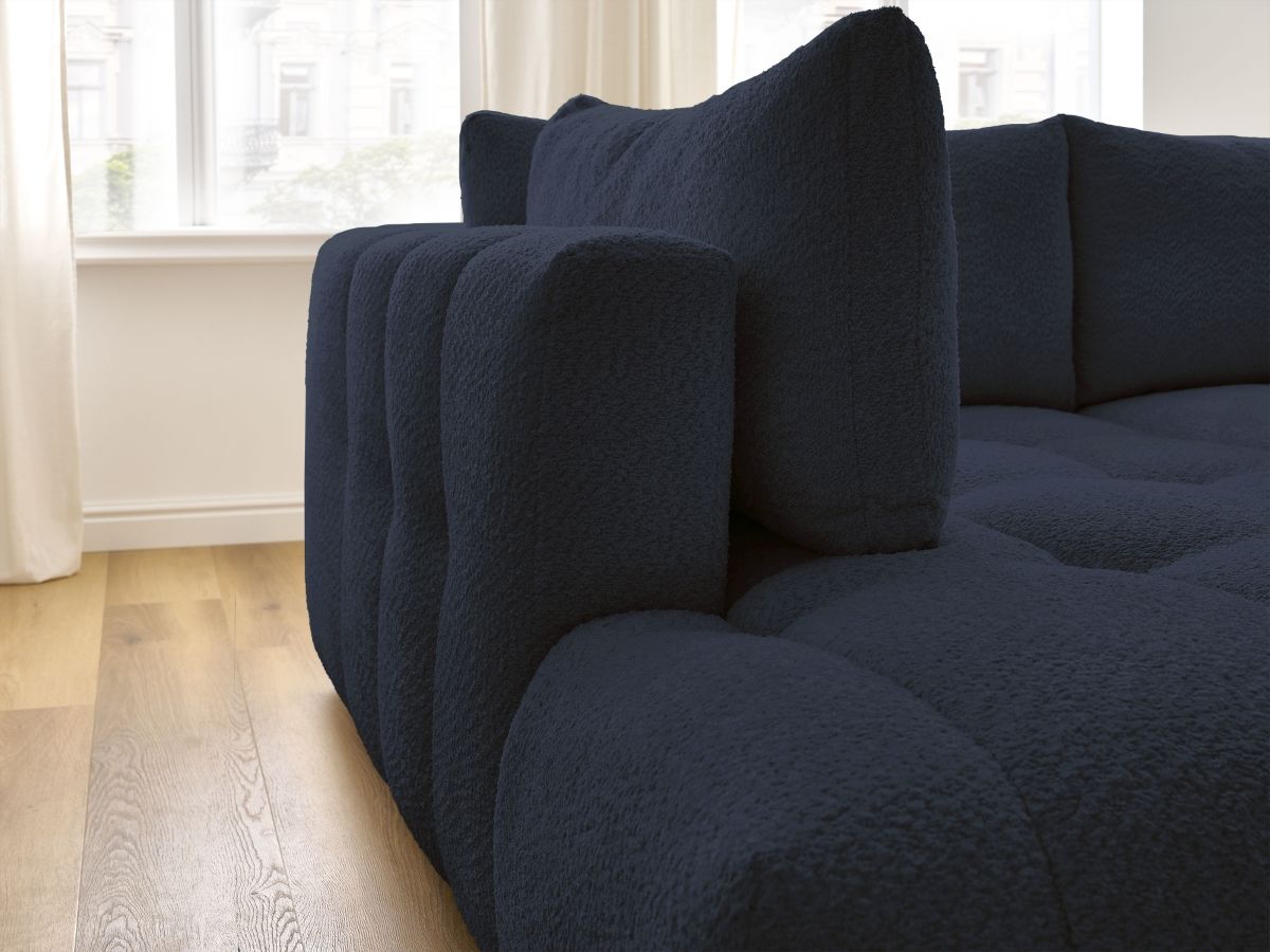 Canapé d'angle L convertible FUJI tissu bouclette avec pouf