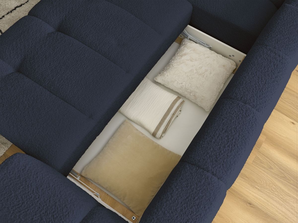 Canapé d'angle L convertible FUJI tissu bouclette avec pouf
